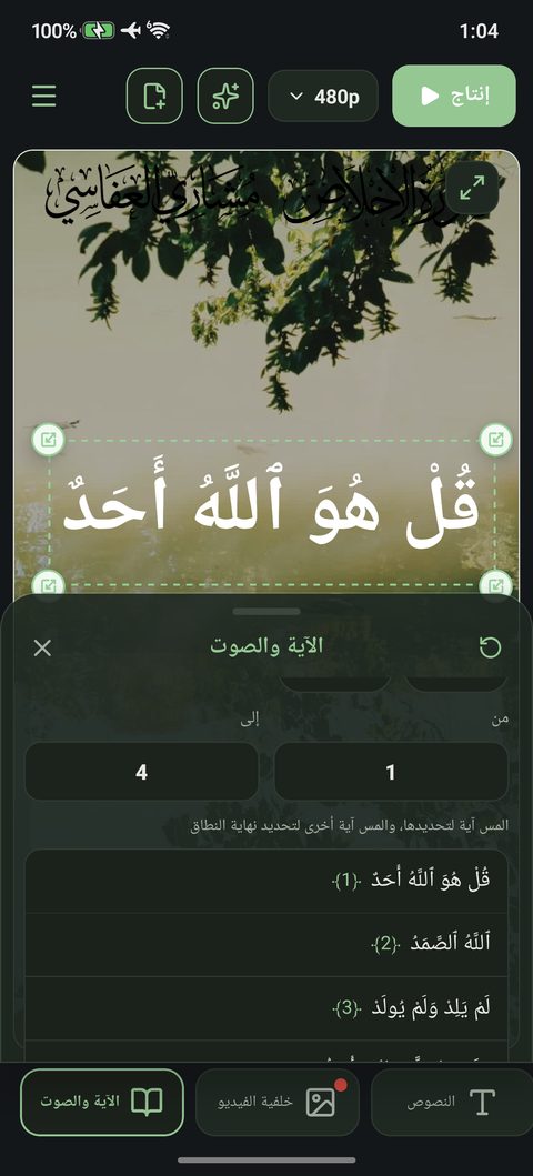 اختيار الآية من نص السورة